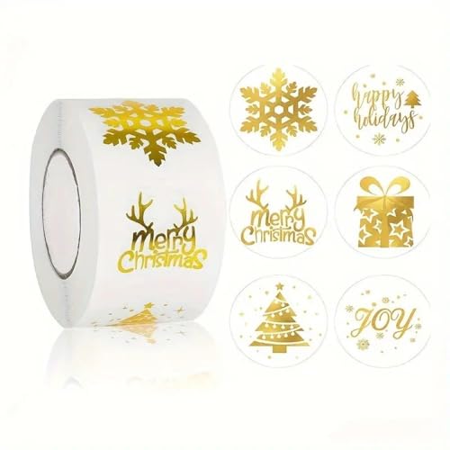 Weihnachtsaufkleber, Sticker, Etiketten, 500 Stück, Verschiedene Motive, Geschenksiegel, Weihnachten (Gold) von Generisch