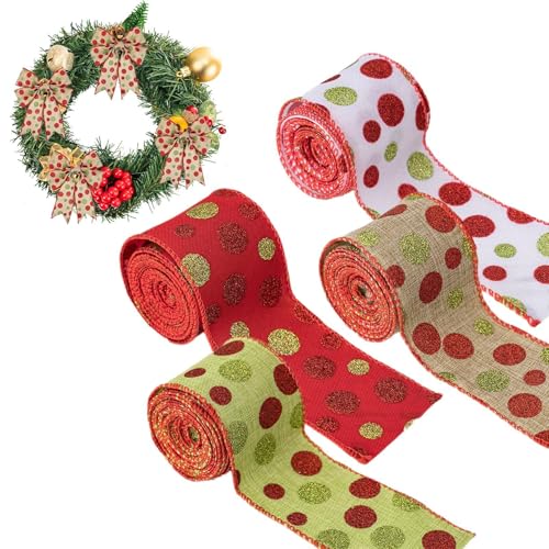 Weihnachtsband Mit Draht – Geschenkverpackungsband, 4 Rollen Bastelband | Weihnachts-Bastelband, Dekoratives Band, Mehrzweck-Weihnachtsband, Weihnachts-Bastelzubehör Für Baumkranz, Treppen, Fenster von Generisch