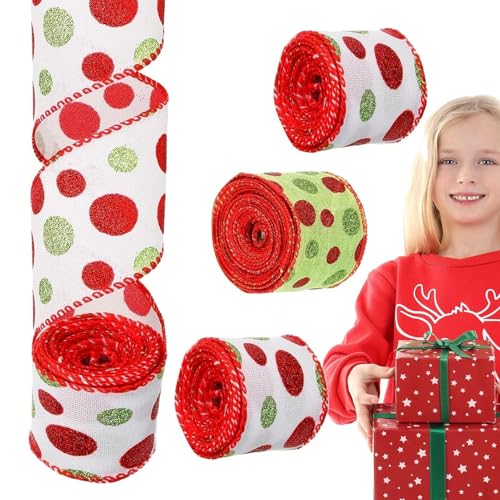 Weihnachtsband für Baum – 4 Rollen Glitzer Punkt Drahtband Dekoration | Dekoband zum Verpacken Bastelband Glitzer Draht Stoffband Blumenarrangement Schleife von Generisch