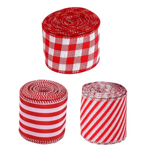 Weihnachtsband mit Draht, 3 Rollen Glitzer, Bastelband, Weihnachtsbaum, 4,5 m pro Rolle, Glitzer-Juteband zum Verpacken von Kranz von Generisch