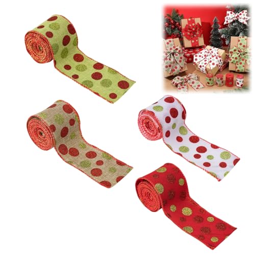 Weihnachtsband mit Draht, Weihnachten Polka Dot Bänder Glitzer Weihnachten Drahtgebundene Geschenkbänder für DIY Handwerk Kranz Schleifen (ein Set) von Generisch