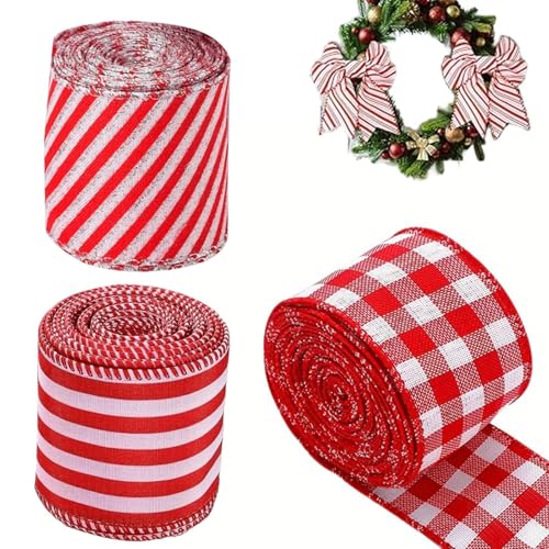 Weihnachtsband mit Draht, festliches Urlaubsband für Kränze, Verpackungen und Schleifen, rotes kariertes Schleifenband, dekoratives Weihnachts-Bastelband, Urlaubsband, Baumschmuck, Dekorationen von Generisch