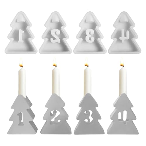 Weihnachtsbaum-Kerzenhalter-Form, 4 x hohle Zahlenform, Kerzenhalter-Form, Gießformen für Tischdekoration, Gipsformen zur Herstellung von Kerzenhaltern zum Basteln von Generisch