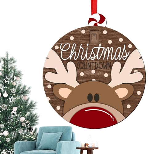 Weihnachtsbaumanhänger aus Holz, verschiebbarer Countdown-Weihnachtsschmuck - Countdown-Kalender mit Holzanhänger - Rotes Seil-Design-Dekorationswerkzeug für Fenster, Wand, Schrank, Bücherregal, Kamin von Generisch