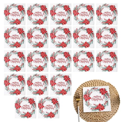 Weihnachtsbedruckte Servietten, Tischservietten | Tisch-Druckpapierhandtuch,Weihnachtsdesign-Papierservietten, Geschirr-Papierservietten für den Winterurlaub, Dinnerpartys, Zubehör von Generisch