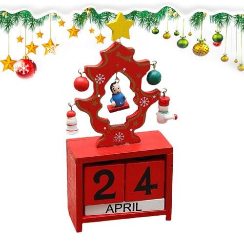 Weihnachtskalender-Countdown, Countdown zum Weihnachtskalender | Rote Weihnachtsmonats-Datumsanzeige - Drehbare 3D-Schreibtischkalenderblöcke aus Holz, Countdown-Dekorationsblöcke „Tage bis Weihnachte von Generisch