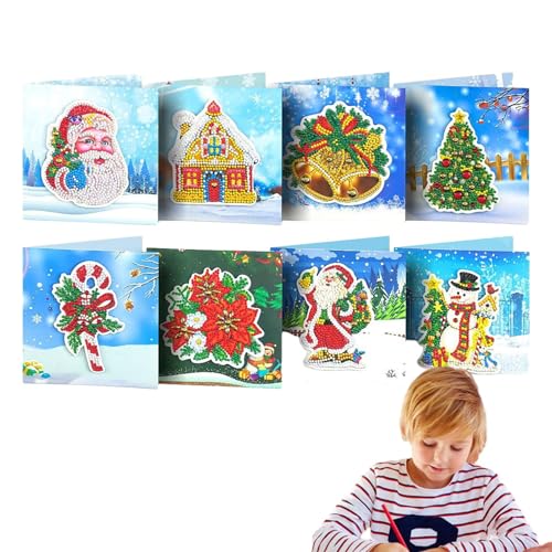 Weihnachtskarten, 8 Stück Grußkarten Malerei Kit, Runde Bohrer Kristall Kunst Urlaub Postkarte Weihnachtskarten Making Kits mit Umschlägen für Kinder Erwachsene von Generisch