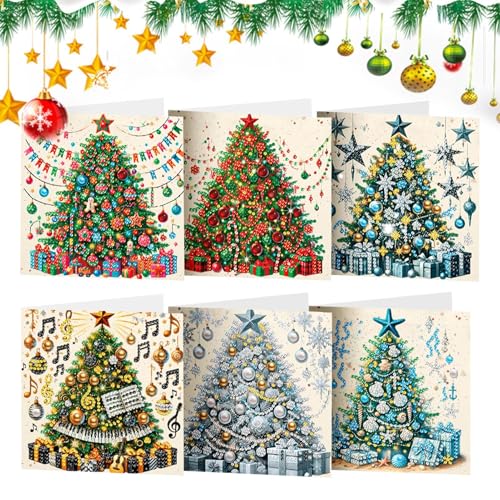 Weihnachtskarten - Strass Kunst Weihnachtskarten | Handgemachte Weihnachtsgrußkarten Weihnachtsbaumkarte | Happy Holiday Cards | Vielseitige Jahreszeiten Grußkarten für Kinder Erwachsene von Generisch