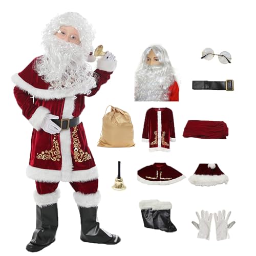 Weihnachtsmann-Kostüm für Herren, 12-teiliges Weihnachts-Set, Deluxe-Samt, Erwachsenen-Weihnachtsmann-Anzug, Erwachsene, Cosplay, Weihnachten, Party, Neuheit, Tops, Hosen, ausgefallenes Kleidungsset, von Generisch