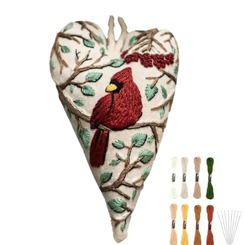 Weihnachtsmotiv Herz Nadelspitzen Sets,Weihnachtsdekoration Mit Herzstickerei Zum Selbermachen,Stickerei Anfänger Kit,Herz Stickset, Gestempeltes Nadelspitzen-Anfängerset, Bestickter Baumanhänger von Generisch