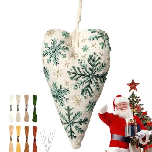 Weihnachtsmotiv Herz Nadelspitzen Sets,Weihnachtsdekoration Mit Herzstickerei Zum Selbermachen,Stickerei Anfänger Kit,Herz Stickset, Gestempeltes Nadelspitzen-Anfängerset, Bestickter Baumanhänger von Generisch