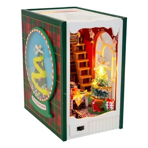 Weihnachtspuppenhaus – Weihnachts-Buchecke, dekoratives Miniatur-Buchstützen-Set | Holz-Bücherregal-Dekoration, Miniaturhaus-Set mit LED-Licht für Mädchen Weihnachtspuppenhaus – Weihnachts-Buchecke, dekoratives Miniatur-Buchstützen-Set | Holz-Bücherregal-Dekoration, Miniaturhaus-Set mit LED-Licht für Mädchen von Generisch