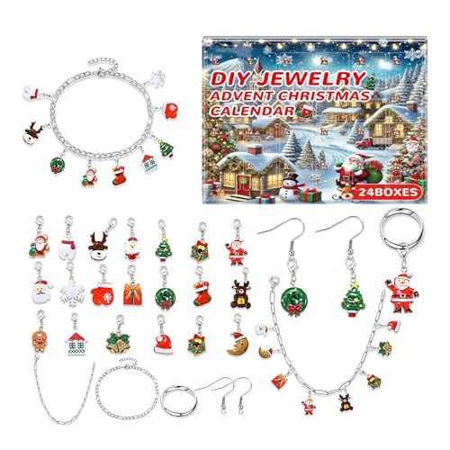 Weihnachtsschmuck-Adventskalender, Schmuckherstellungsset, multifunktionaler Countdown-Kalender, Charm-Anhänger-Kit, Charm-Anhänger für die Schmuckherstellung, Weihnachts-Countdown-Kalender für Mädche von Generisch