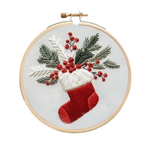 Weihnachtsstickerei-Set | Weihnachtsstich-Set mit Strumpfmuster | Stickerei-Weihnachtssets, Erwachsene und Kinder, handgefertigte Weihnachtssticksets für Anfänger von Generisch