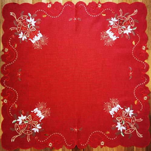 Aude Home Tischläufer 85x85 Kerze und Glocken (Rot, Polyester, Klassisch) von Generisch