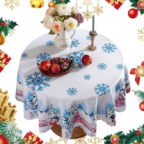 Weihnachtstischdecken – runde Weihnachtstischdecke | Schneeflocken-Tischdecke | Weihnachtstischdecke | 152,4 cm wasserdicht und waschbar, Feiertags-dekorative Tischdecke für drinnen und draußen von Generisch