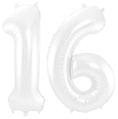 Weiße XXL Riesenzahl 100cm Folienballon Zahl 16 in weiß white Nummer Helium Zahlenballon Luftballon Party Hochzeit Kindergeburtstag Geburtstag Zahlen Ballon 40 Zoll 0 1 2 3 4 5 6 7 8 9 weiss (Zahl 16) von Generisch