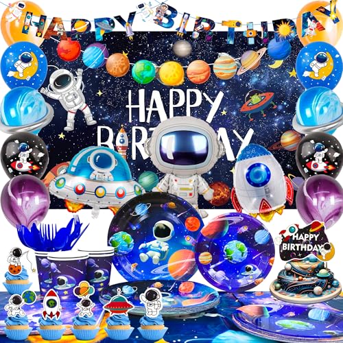 Weltraum Kindergeburtstag Deko,88 Pcs Weltraum Deko Geburtstag&Weltraum Partygeschirr Set - Weltraum Party Banner Luftballon etc Space Geburtstagsdeko von Generisch