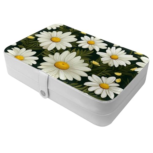 White Art Daisy-434 Reise-Schmuckschatulle – Ihre tragbare Schatztruhe für Ringe, Ohrringe, Halsketten. Tolles Geschenk für Frauen, die gerne reisen, große Organizer-Hülle, 1 Packung von Generisch