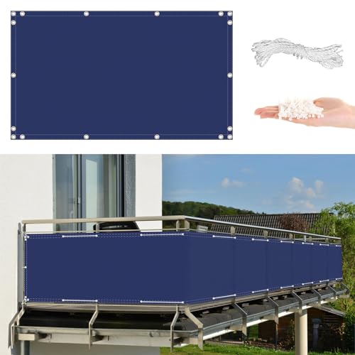 Windschutznetz für Balkon, 3 m x 8 m, mit Seil und Aluminiumösen, Schattentuch für Terrasse, Pool, Veranda, Zaun, blau, bunt, Schutz vor neugierigen Blicken von Generisch