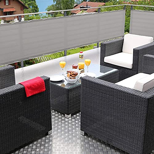 Windschutznetz für Terrasse, Garten, wetterbeständig und leicht zu reinigen, hohe Sichtbarkeit, reduziert, Hellgrau, 0,7 x 9 m von Generisch