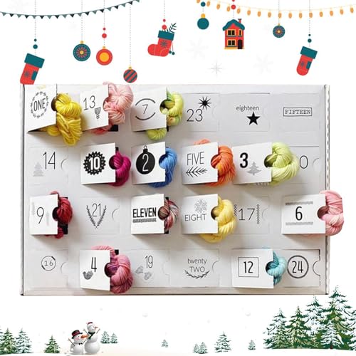 Wolle Adventskalender 2024, 24 Tage Häkelgarn Weihnachten Adventskalender, Häkelstiche Marker Countdown Kalender, Häkelwolle Garn Set für Strickliebhaber von Generisch