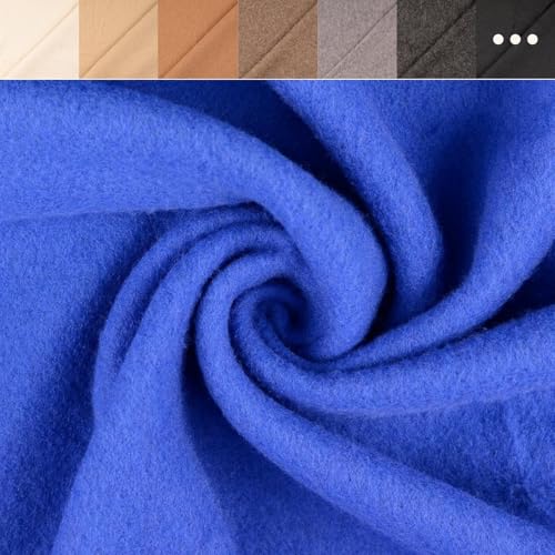 Wollfleece Meterware uni & meliert - Wollstoff Mantelstoff - Wollpullover nähen, weiche Wolle Stoff - 100% Schurwolle/Wolle *Ab 50cm, Farbe: 005 Blau von Generisch