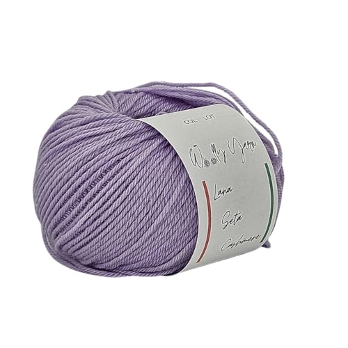 Wolly Yarn Strickgarn, 60 % Wolle, 20 % Seide, 20 % Kaschmir zum Stricken und Häkeln, weiches italienisches Garn, feste Farben, 25 g, 112 Meter (Lila) von Generisch