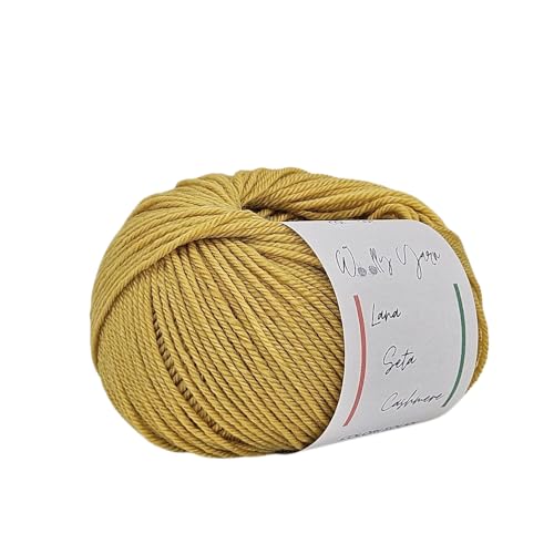 Wolly Yarn Strickgarn, 60 % Wolle, 20 % Seide, 20 % Kaschmir zum Stricken und Häkeln, weiches italienisches Garn, feste Farben, 25 g, 112 Meter (Senape) von Generisch