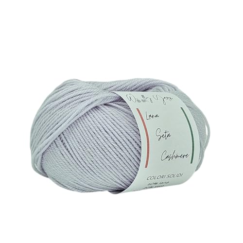 Wolly Yarn Strickgarn, 60 % Wolle, 20 % Seide, 20 % Kaschmir zum Stricken und Häkeln, weiches italienisches Garn, feste Farben, 25 g, 112 m (Eisgrau) von Generisch