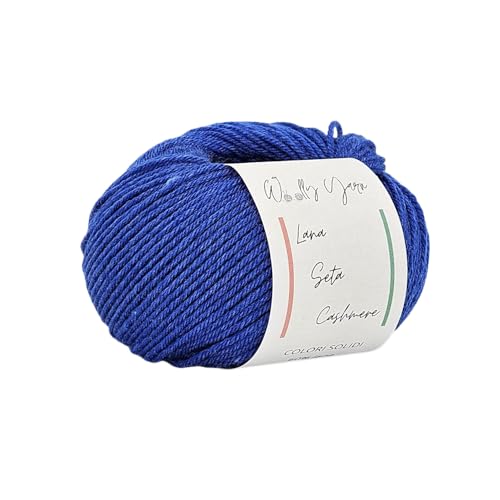 Wolly Yarn Strickgarn, 60 % Wolle, 20 % Seide, 20 % Kaschmir zum Stricken und Häkeln, weiches italienisches Garn, feste Farben, 25 g / 112 Meter (Electric Blue) von Generisch