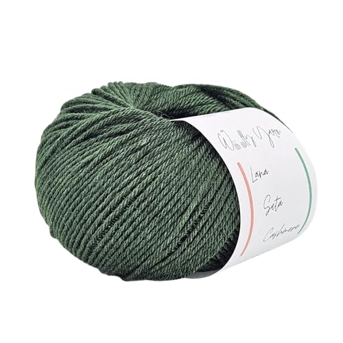 Wolly Yarn Strickgarn, 60 % Wolle, 20 % Seide, 20 % Kaschmir zum Stricken und Häkeln, weiches italienisches Garn, feste Farben, 25 g / 112 Meter (Tannengrün) von Generisch