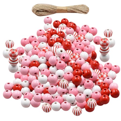 Wooden Beads For Valentines Crafts, Natural Loose Beads, Valentines Day Beads, 200x Wooden Beads, Round Ball Craft Beads, 0.63 Inch Round Wooden Beads Versatile Craft Beads For Valentine's Day Crafts von Generisch