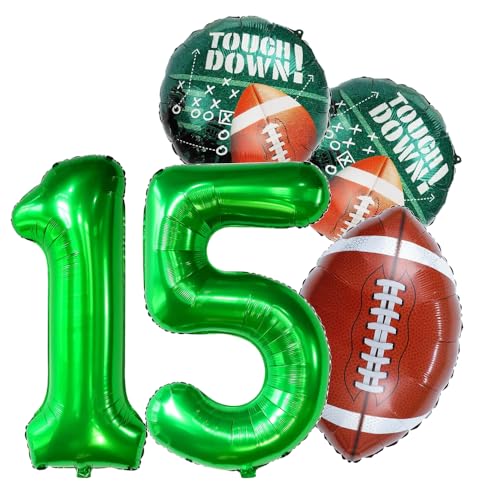 XL American Football Set + Zahlenballon 15 Grün Rugby Ball Sport 15 Party Motto Folienballons Deko Dekoration Bowl, 15 Geburtstag GOAT Ballon Feier 15 Birthday deco (Zahl 15) von Generisch