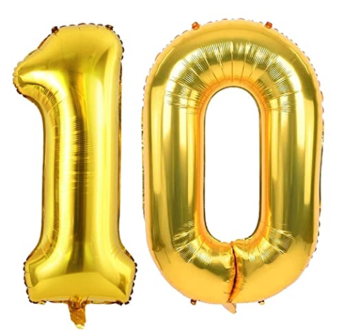 XL Goldene Riesenzahl 100cm Folienballon Zahl 10 in Gold Nummer Helium Zahlenballon Luftballon Party Hochzeit Kindergeburtstag Geburtstag Zahlen Ballon 40 Zoll 0-9 (Zahl 10) von Generisch