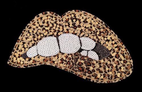 XL Mund Lippen Leopard Pailletten Applikation Patch 03 von Generisch