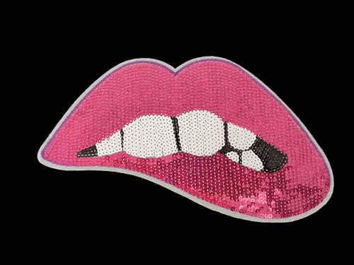 XL Mund Lippen pink Pailletten Applikation Patch 04 von Generisch