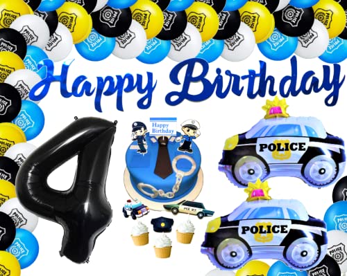 XL Polizei Set Police Zahl 4 Schwarz Riesenzahl Party Dekoration Blau Polizei Deko Ballons 4 Jahre Happy Birthday Kinder Boys Girls Deco Folienballon Ballon Polizeiauto Auto Geburtstag (Zahl 4) von Generisch