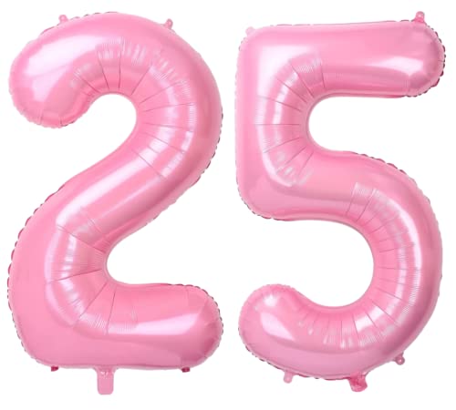 XXL Zahlen Folienballon 25 Zahl Pastell Pastel Rosa Rose Ballon Geburtstag Deko 25 Jahre 100cm Kindergeburtstag Jubiläum 25. Party Feier girl Boy Birthday Dekoration decoration (Zahl 25) von Generisch