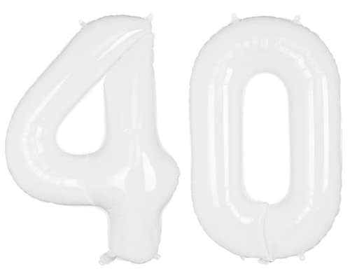 XXL Zahlen Folienballon 40 Zahl weiß white Balon Birthday Ballon Geburtstag Deko 40 Jahre 100cm Kindergeburtstag Jubiläum 40. Party Feier Dekoration (Zahl 40) von Generisch