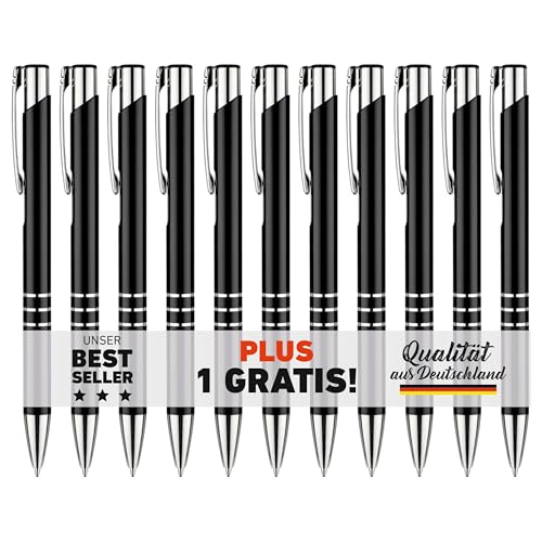 Your Gravur - 10x Kugelschreiber +1 GRATIS - hochwertige Metall Kugelschreiber - Premium Kulli für elegantes Schreiben - blauschreibender Kulischreiber - Kugelschreiber Set in Farbe: Schwarz von Generisch