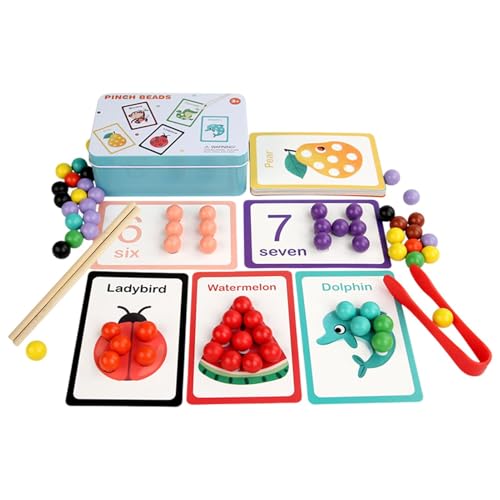 Zahlen-Kognitives Perlenspiel, Holzperlen-Spiel für Kinder, farblich passendes Perlenspiel, Perlen-Clipspielzeug, Lehrhilfen, Feinmotorik, Perlen-Lernspiel, Holzperlen-Set von Generisch