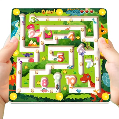 Zahlenlabyrinth-Spiel, Farb- und Zahlenlabyrinthbrett,Dinosaurier-Thema Holzperlen-Labyrinth-Spielzeug | Dinosaurier-Thema, Perlen-Balance-Zahlen-Brettspiel, Aufmerksamkeitstraining für Kinder von Generisch