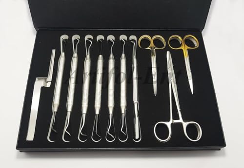 Zahnrestaurationsset, Instrumente für Komposit-Kunststofffüllungen, 11-teiliges Set, Dentalhygieniker- und Sichel-Scaler, Kugelpolierer, Taylor-Kronenspreizer, Gingivalfadenpacker, Pinzette von Generisch