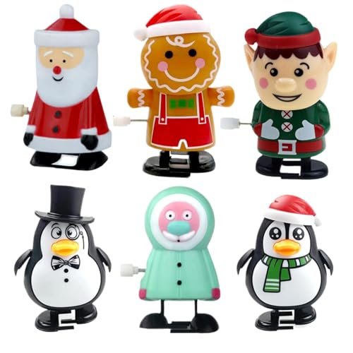 Zappelnder Weihnachtsmann Weihnachtsspielzeug, 6 Stück Weihnachts Aufziehspielzeug Weihnachten Mitgebsel, Christmas Crackers Stocking Fillers Kids, Aufziehfiguren Weihnachten Lebkuchenmann Pinguin von Generisch