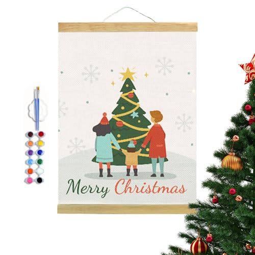 Zeichenpapier für Kinder, Weihnachtszeichnung, Ölgemälde, Malbilder-Set, Weihnachtswandmalerei mit Pinsel und Farbpalette für Anfänger und Kinder von Generisch