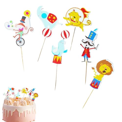 Zirkus-Themen-Kuchendekorationen, Tier-Cupcake-Picks - 24X Muffin-Picks | Affe Löwe Elefant Tiger Delphin Cupcake Pick für Geburtstagsdekorationen von Generisch