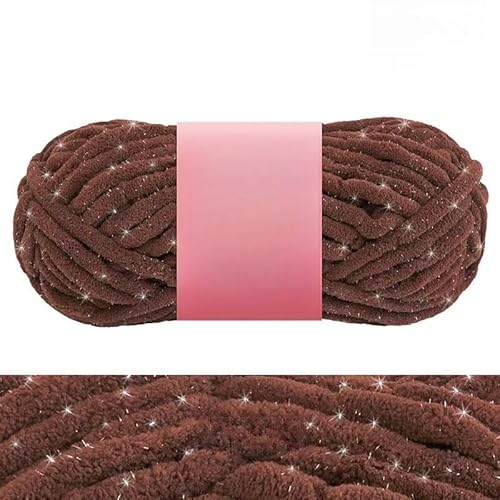 babywolle zum stricken weich，100g/32m，wolle zum häkeln，chenille wolle zum häkeln Glänzende crochet yarn (21# dark brown) von Generisch