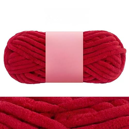 babywolle zum stricken weich，100g/32m，wolle zum häkeln，chenille wolle zum häkeln Glänzende crochet yarn (7# Red) von Generisch