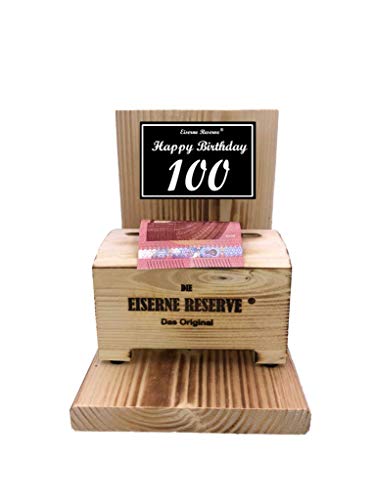 Originelle lustige Geldgeschenke zum 100. Geburtstag Geschenkideen für Männer und Frauen - Eiserne Reserve Geldbox - Text s/w Happy Birthday 100 Geburtstag von Genial-Anders